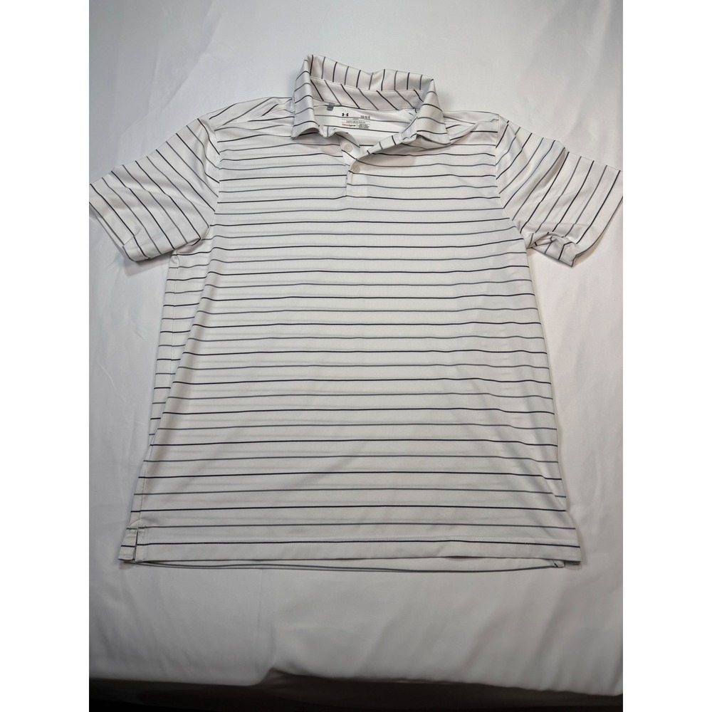 Under Armour Mens HeatGear Striped Polo Shirt White Black/ Gray‎ Loose Fit Large
